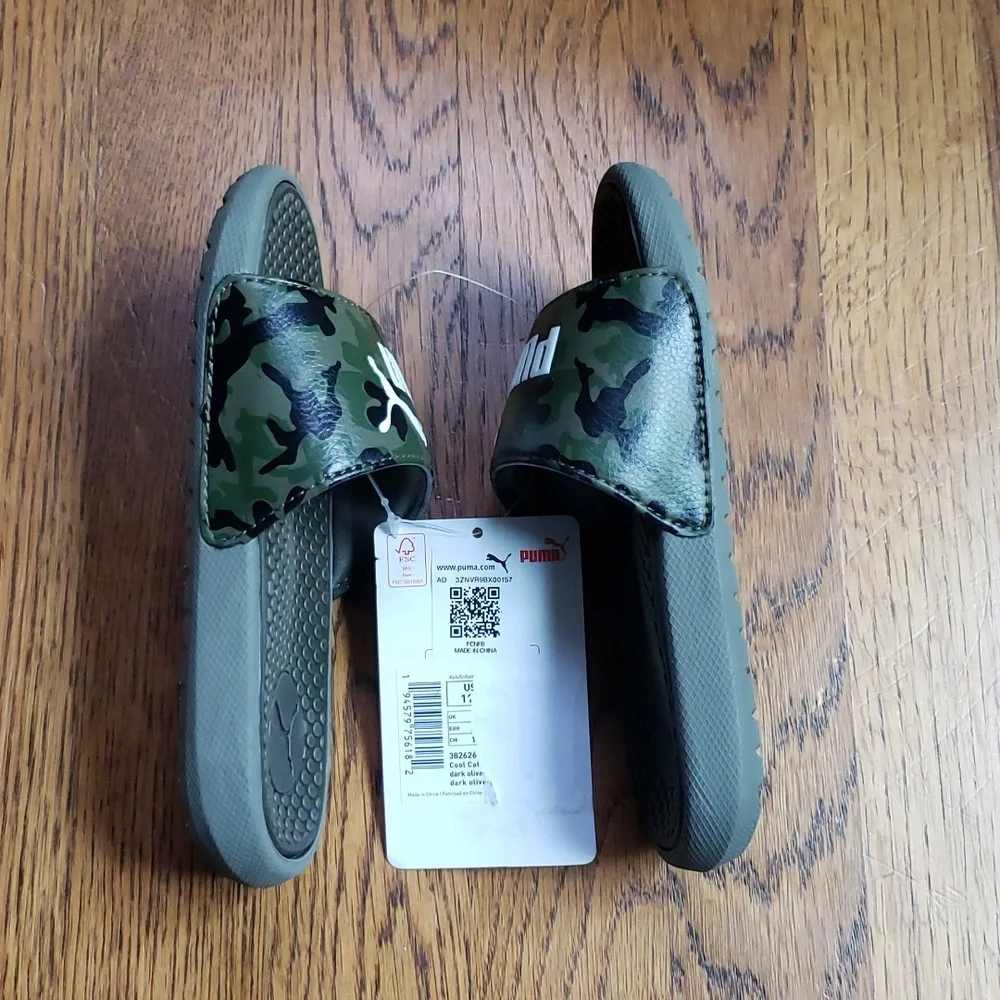 NWT Cool Cat Camo Slide Sandal Green Camouflage Kids Size 11